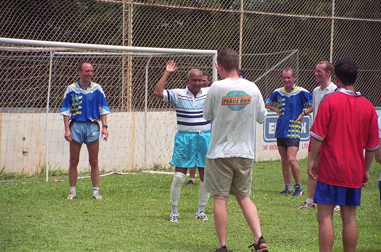 Sri Chinmoy teaching football skills