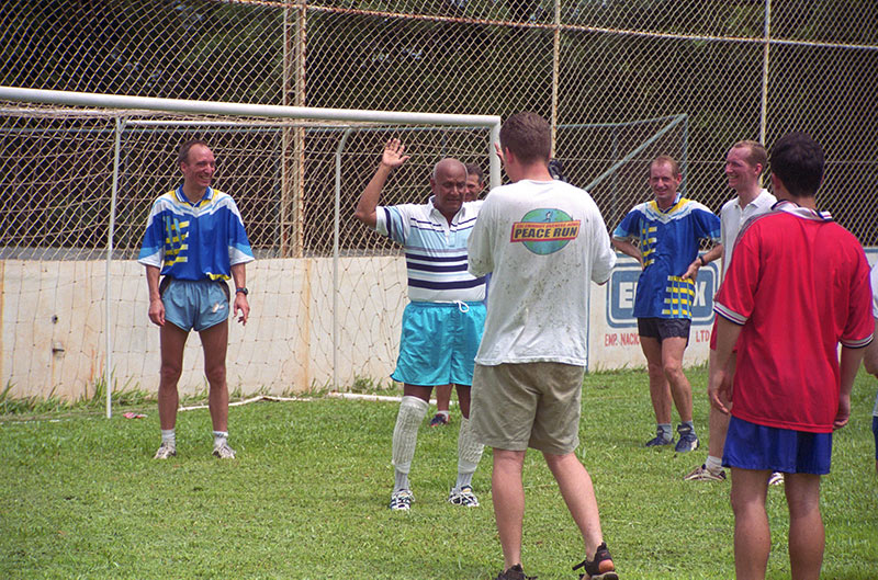 Sri Chinmoy teaching football skills